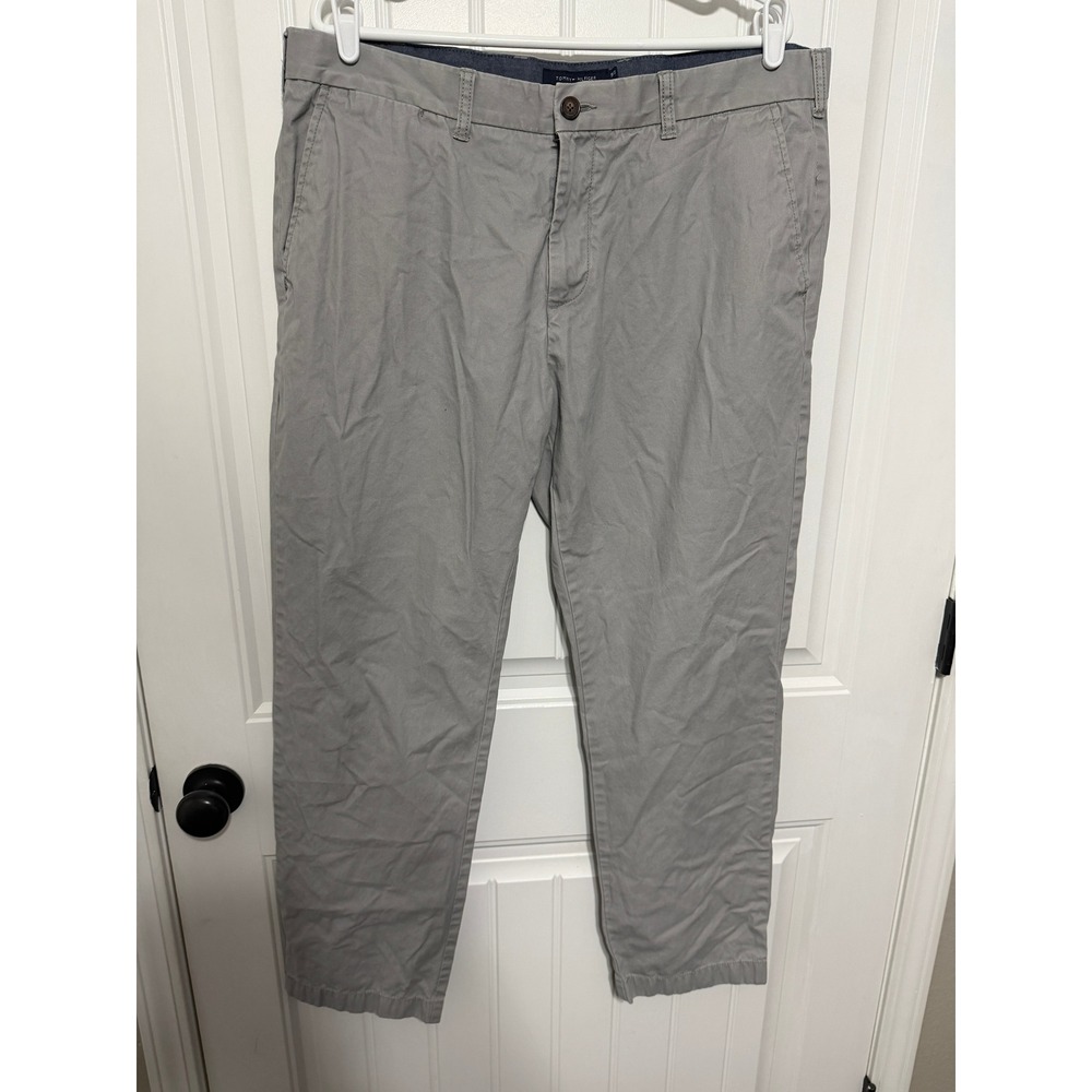 Tommy Hilfiger Chino Pants Mens 38x32 Tailored Fit Grey Cotton Trousers EUC